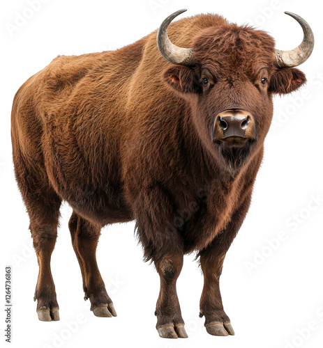 Majestic European Bison with Brown Fur and Horns on Transparent Background