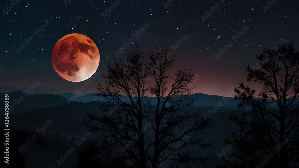 Fototapeta premium Full Moon Over the Dark Ocean with Clouds and Stars