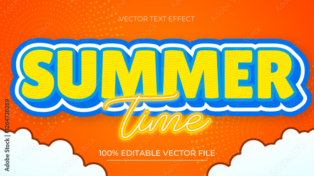 Obraz premium Summer editable text effect yellow and blue modern comic style with cloud background