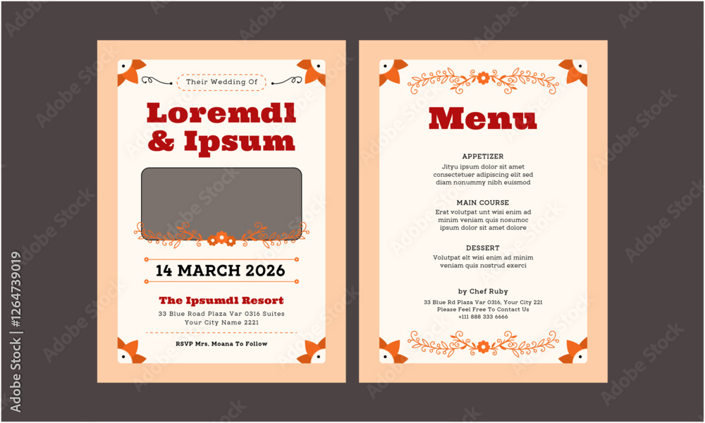 Naklejka premium Wedding Invitation Template. Simple and elegant wedding card template. Design illustration for wedding, vip cover, poster, rsvp modern card.