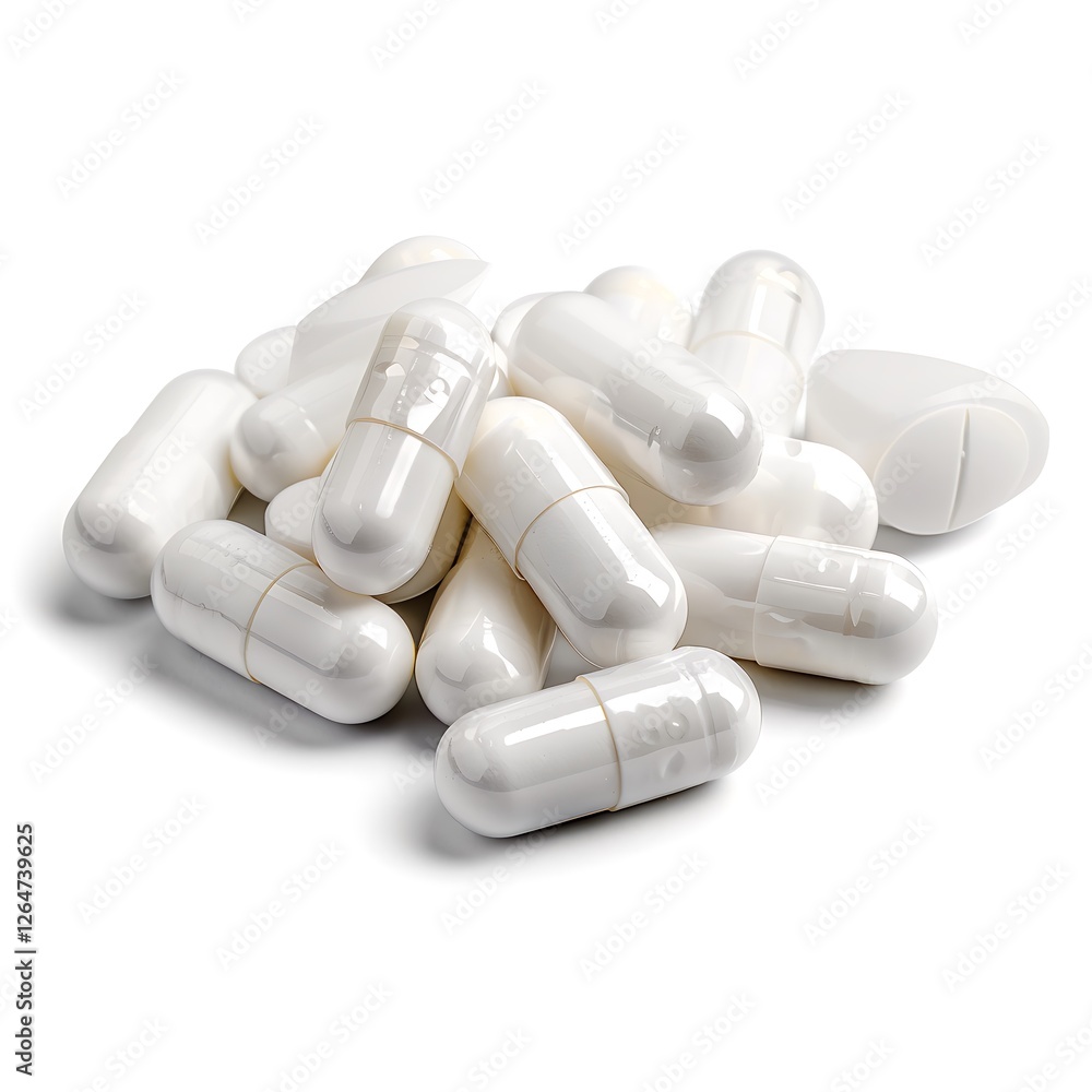 White pills isolated on white background White pills isolated on white background