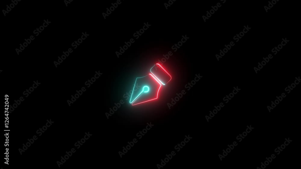 glowing neon pen tool icon with a glowing neon effect. in black background. Animation of neon glowing Cyan and red color pen tool icon glowing neon pen tool icon with a glowing neon effect. in black background. Animation of neon glowing Cyan and red color pen tool icon