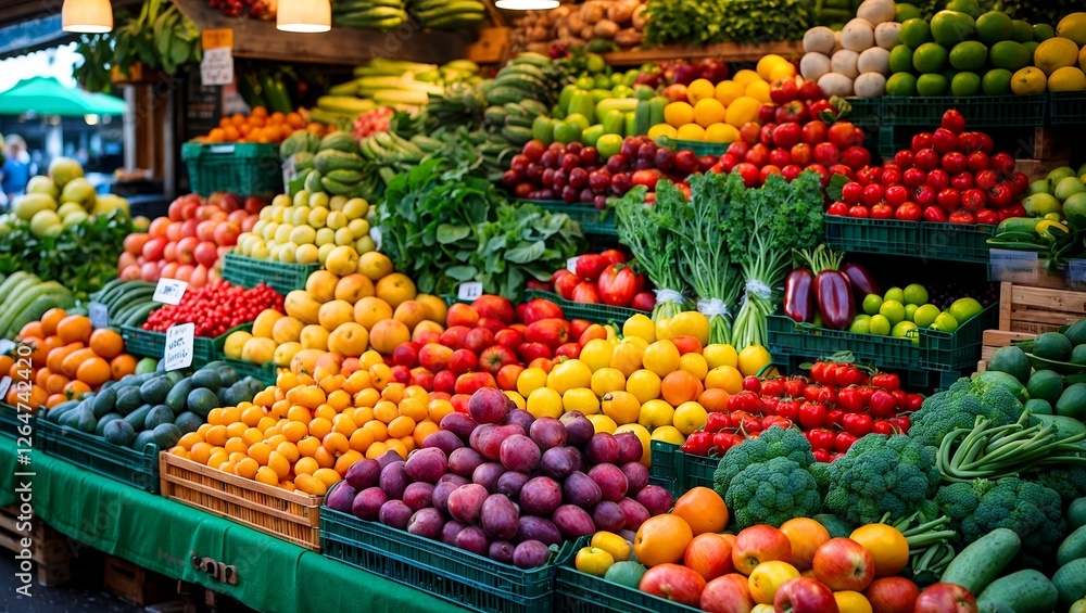 Vibrant display of fresh fruits and vegetables Vibrant display of fresh fruits and vegetables