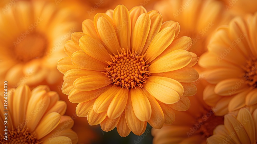 Vibrant orange daisies in full bloom, showcasing their intricate petals against a soft background Vibrant orange daisies in full bloom, showcasing their intricate petals against a soft background