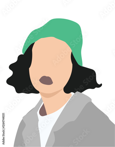 Vector Portrait Illustration of a Young Woman with a Green Beanie 