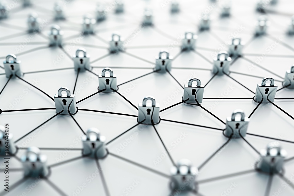 Network Diagram with Secure Locks and Icons Depicting Digital Security and Protection Concepts in a Modern Environment Network Diagram with Secure Locks and Icons Depicting Digital Security and Protection Concepts in a Modern Environment
