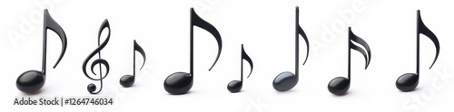Collection of black musical note icons, isolated on white , art, eighth rest