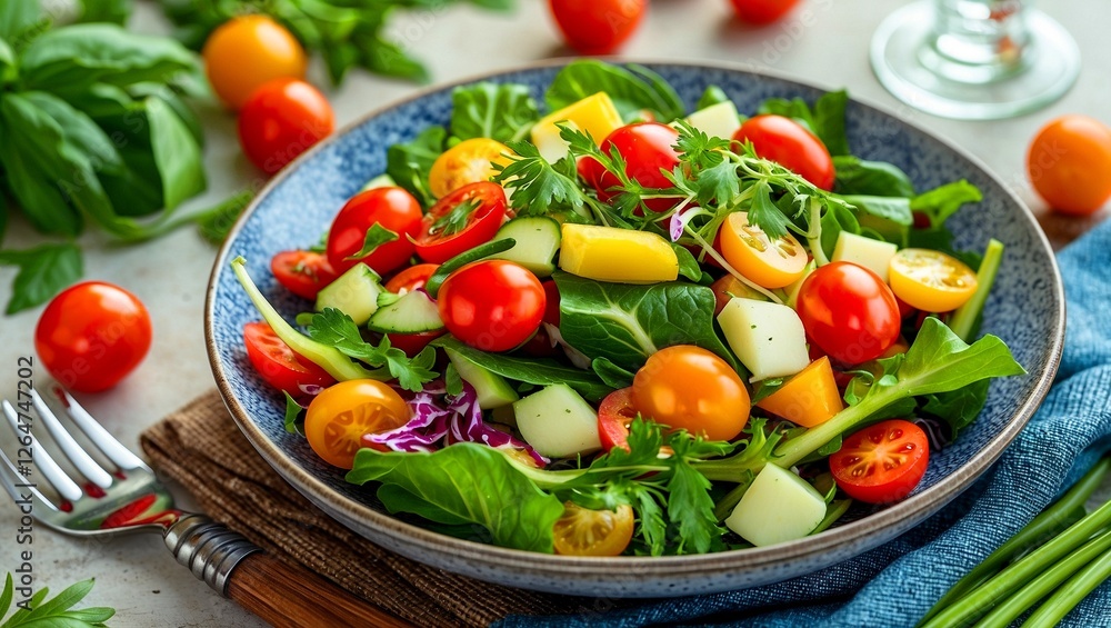 Vibrant salad with fresh vegetables and cherry tomatoes Vibrant salad with fresh vegetables and cherry tomatoes