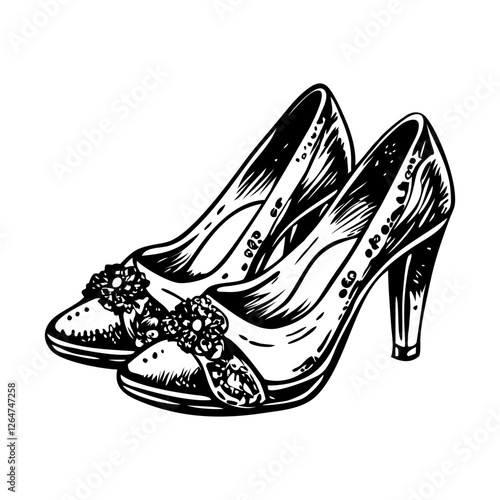 Vintage illustration of beautiful bridal shoes