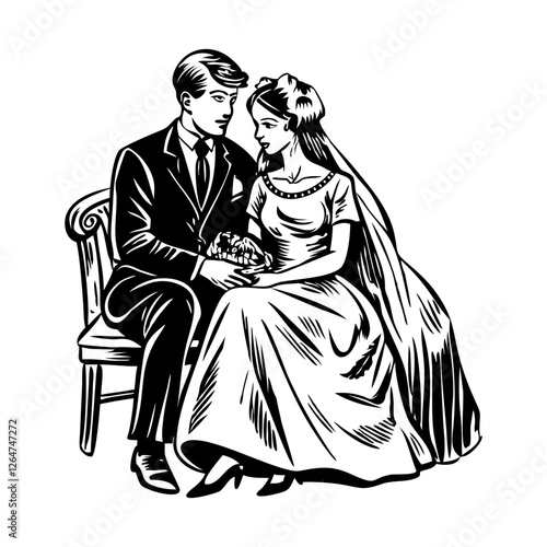 Vintage illustration of a married couple portrait