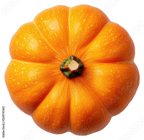 Overhead View Of Orange Pumpkin With Green Stem on Transparent Background