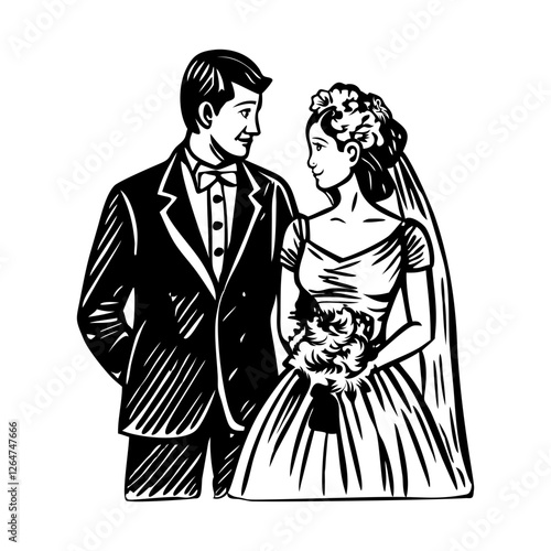 A vintage illustration of a wedding couple