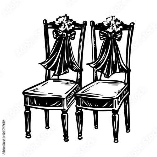 Wedding chairs vintage style illustration
