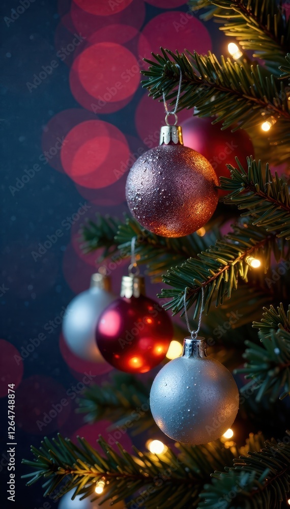 Crystal ornaments and twinkling lights illuminate a Christmas tree against a vibrant backdrop , luxury, holiday Crystal ornaments and twinkling lights illuminate a Christmas tree against a vibrant backdrop , luxury, holiday