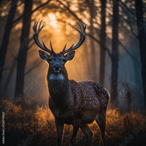 A silhouette of a deer standing against a glowing, ethereal background.