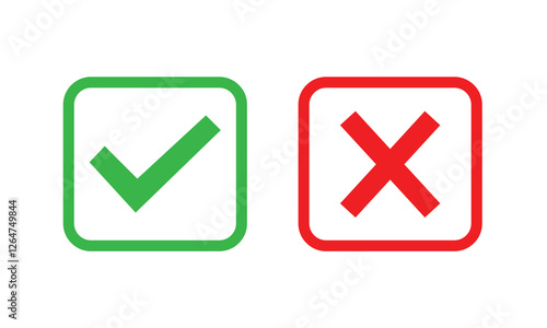 Set of red X and green check mark icons. Cross and tick symbols isolated on white  background.