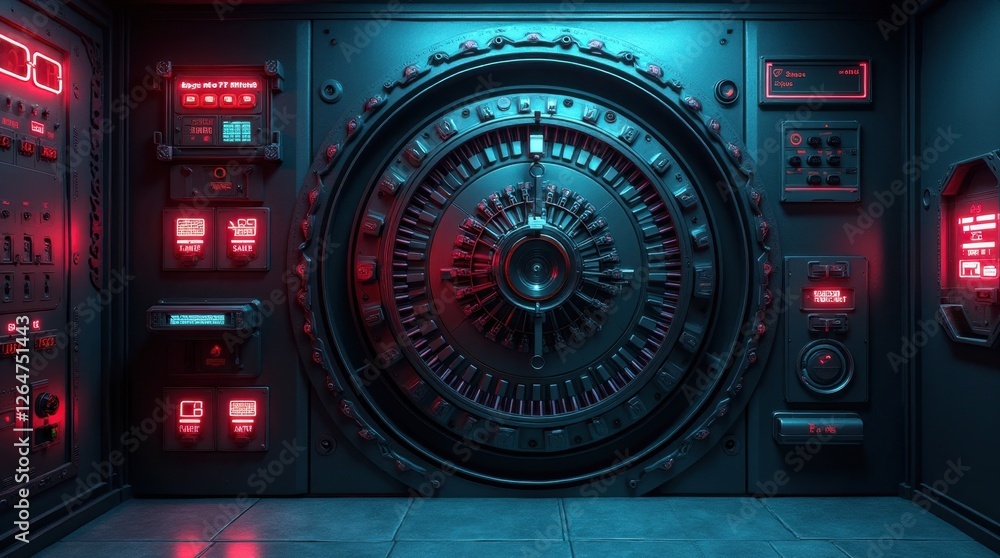 Cyberpunk Bank Vault with Neon Security Systems Cyberpunk Bank Vault with Neon Security Systems