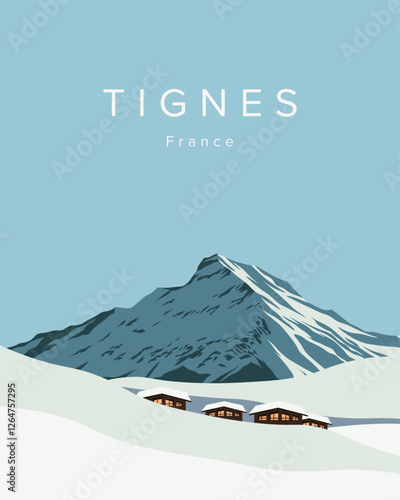 Tignes France travel poster, banner, card