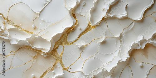 Golden white shiny veins and cracked marble texture background, created by generative AI