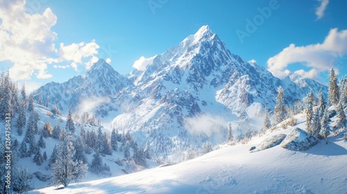 Wallpaper Mural Snow-capped mountains, winter landscape, sunny day. Torontodigital.ca