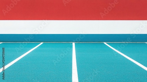 Blue Running Track With Red White And Blue Wall