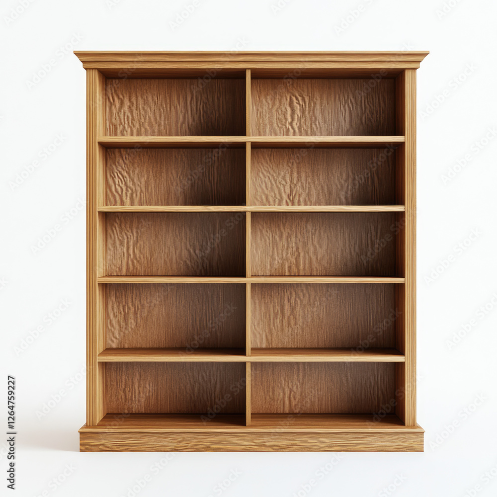 Empty Wooden Bookcase Against White Background Empty Wooden Bookcase Against White Background