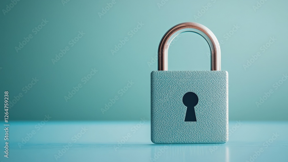 Fototapeta premium information source&nbsp;privacy concept. A metallic padlock with a keyhole on a blue background.