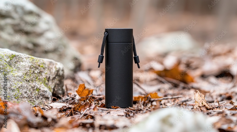 Obraz premium Black cylindrical container in autumn forest