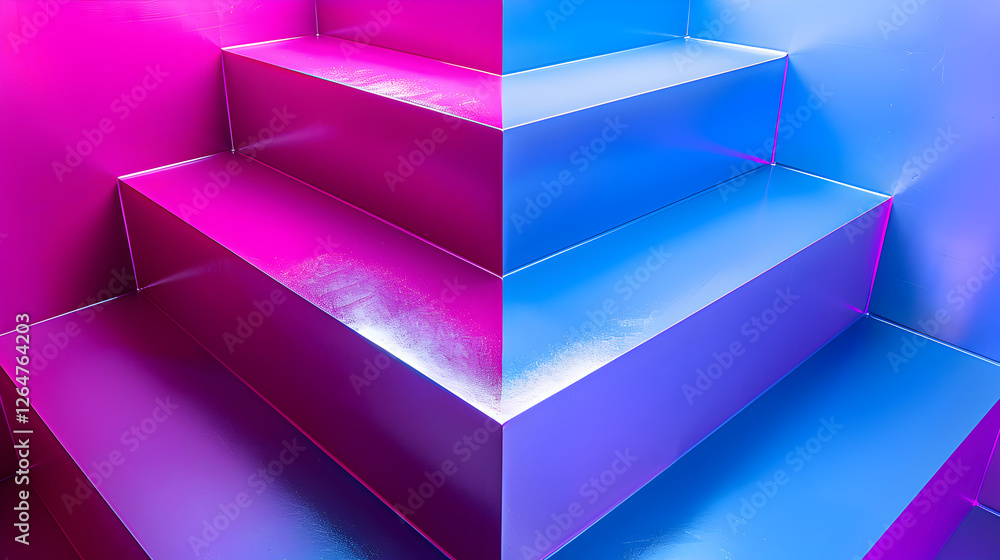 A vibrant staircase with pink and blue gradient colors, creating a striking visual effect. A vibrant staircase with pink and blue gradient colors, creating a striking visual effect.