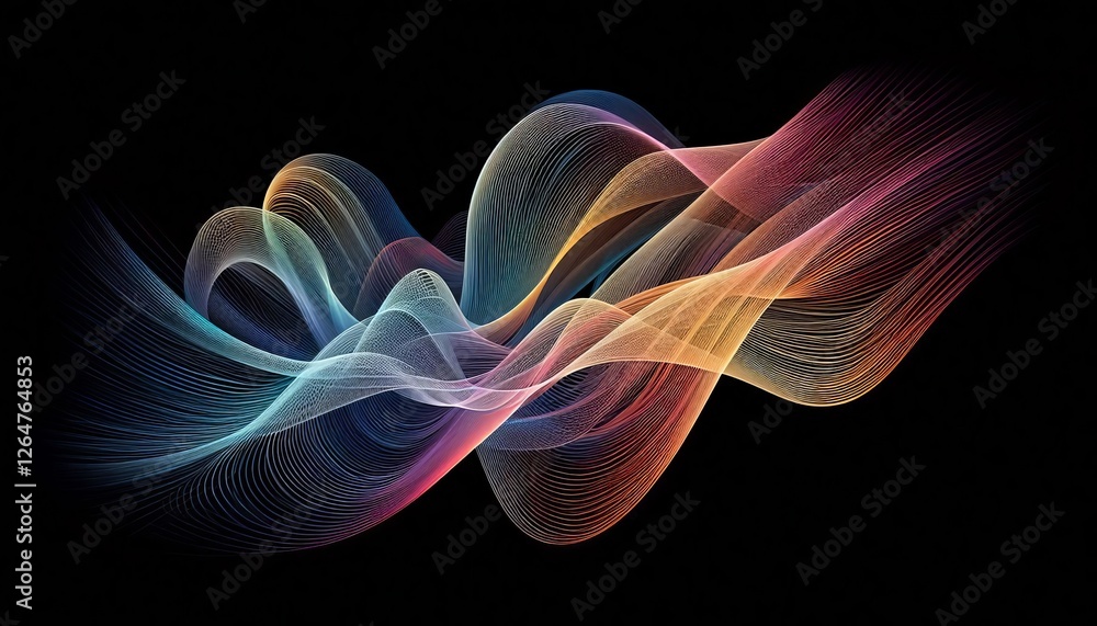 Obraz premium Flowing, glowing waves of light in bright red, blue, and yellow tones