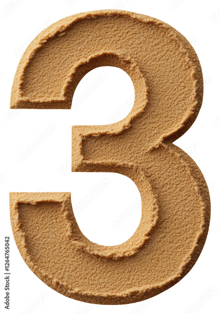 Sandy Textured Number Three Isolated on Transparent Background in Golden Beige Sandy Textured Number Three Isolated on Transparent Background in Golden Beige