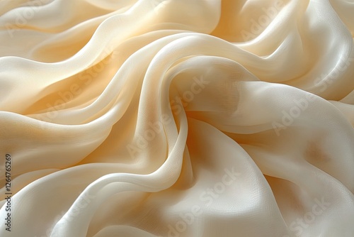 Soft, flowing cream-colored silk fabric draped elegantly, showcasing its delicate texture and sheen
