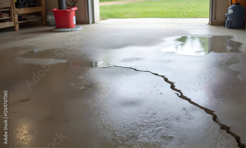 Cracked Garage Floor with Water Damage