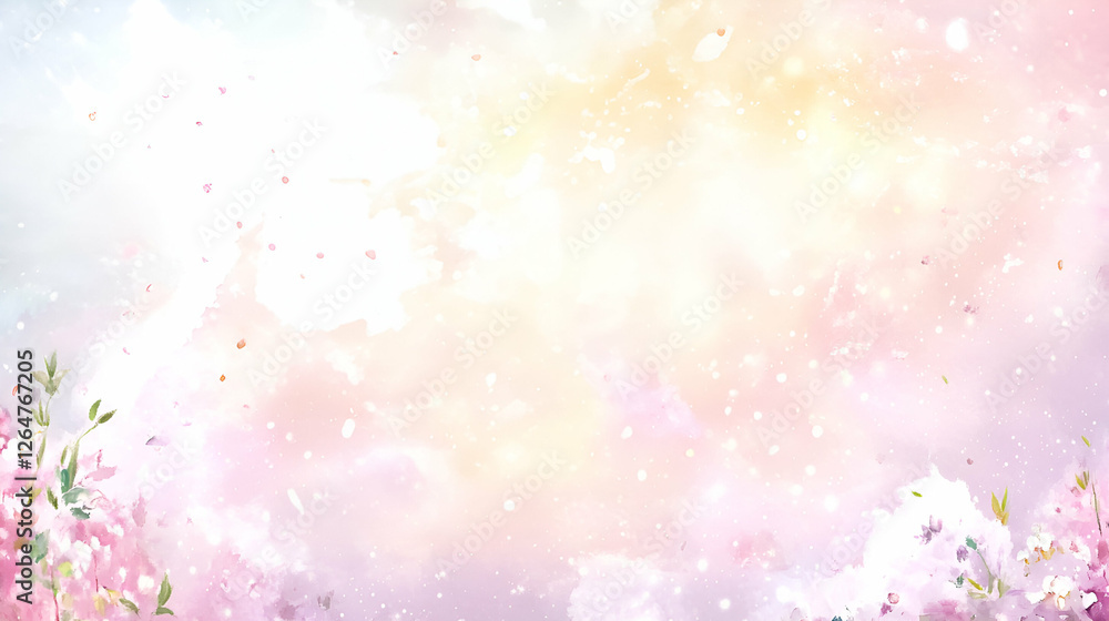 A serene landscape featuring soft pastel colors, blooming flowers, and a dreamlike background A serene landscape featuring soft pastel colors, blooming flowers, and a dreamlike background