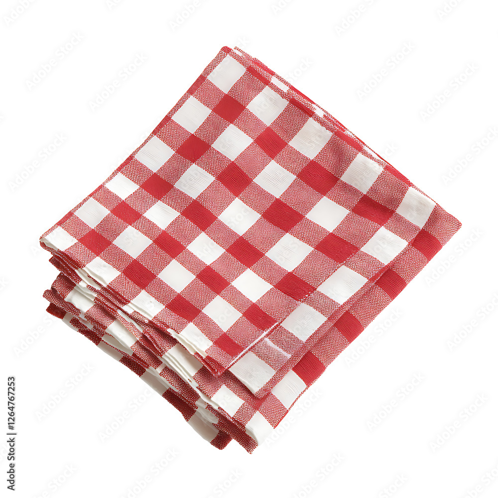 Red and white checkered napkin, isolated on a transparent background Red and white checkered napkin, isolated on a transparent background