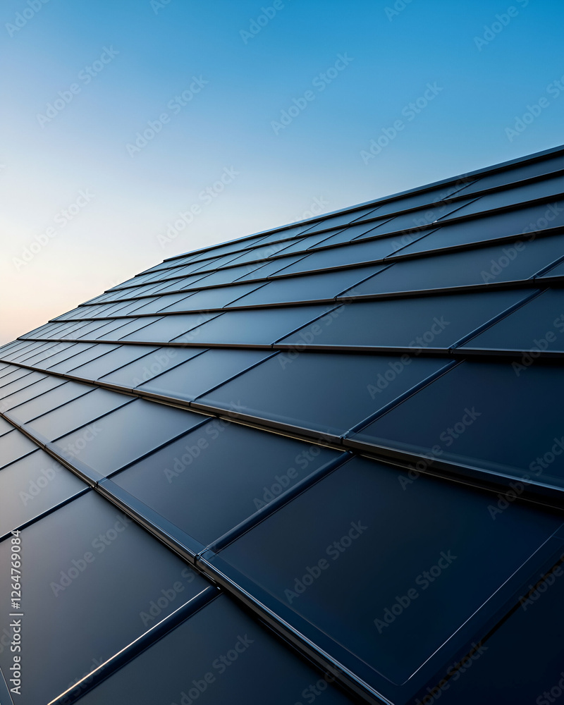 A close-up view of a modern building rooftop featuring sleek lines and a contemporary design under a clear blue sky, showcasing advanced architecture and innovative construction ma