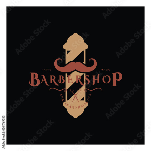 Barbershop logo vintage, retro, haircut, shaving, with scissors, shaving pole, comb, razor. for business, emblems, labels, barber shops, badges.