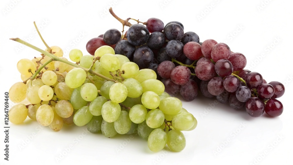 Three Grape Varieties: A vibrant and appetizing display of three different grape varieties – green, red, and black – showcasing their unique colors, textures, and ripeness. Three Grape Varieties: A vibrant and appetizing display of three different grape varieties – green, red, and black – showcasing their unique colors, textures, and ripeness.