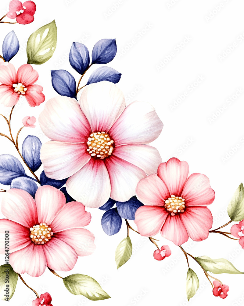 custom made wallpaper toronto digitalA vibrant illustration featuring delicate flowers in shades of pink and blue, showcasing the beauty of nature. Ideal for design projects, wallpapers, or botanical themes.