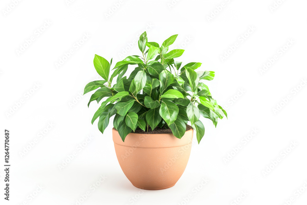 Lush green houseplant in classic terracotta pot on white background. Concept of interior design, potted plants, plant care, eco-friendly living. Perfect for home decor, wellness, botanical aesthetics Lush green houseplant in classic terracotta pot on white background. Concept of interior design, potted plants, plant care, eco-friendly living. Perfect for home decor, wellness, botanical aesthetics