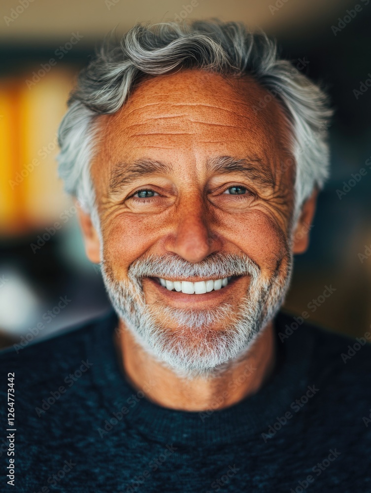 Cheerful older man in blue shirt, smiling broadly at the camera. Cheerful older man in blue shirt, smiling broadly at the camera.