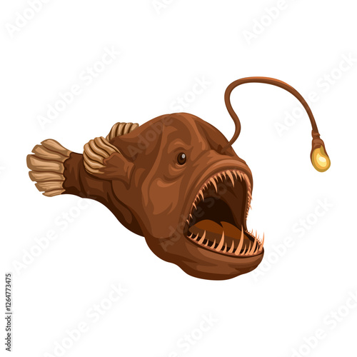 Anglerfish Deep Water Animal Species Cartoon Illustration Vector