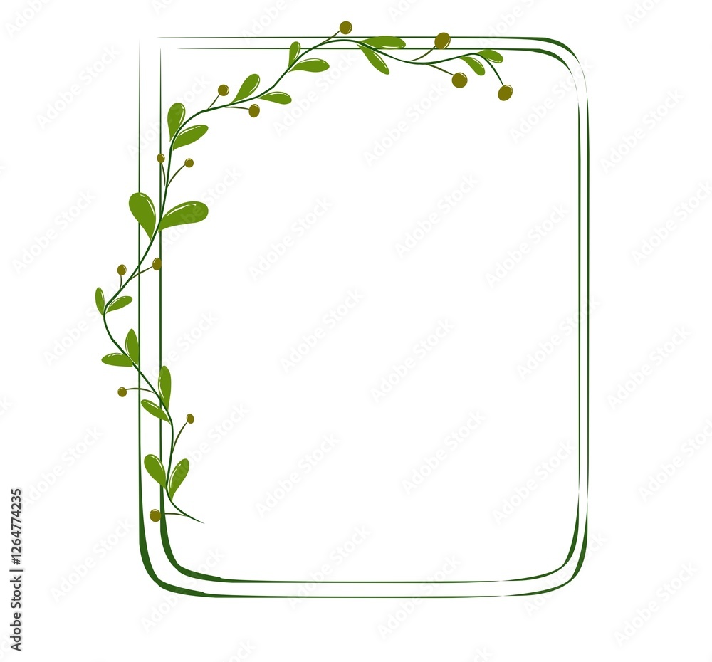 Frame with flowers and leaves. Frame of green leaves. Green leaves border. Wedding ornament. Frame with flowers and leaves. Frame of green leaves. Green leaves border. Wedding ornament.