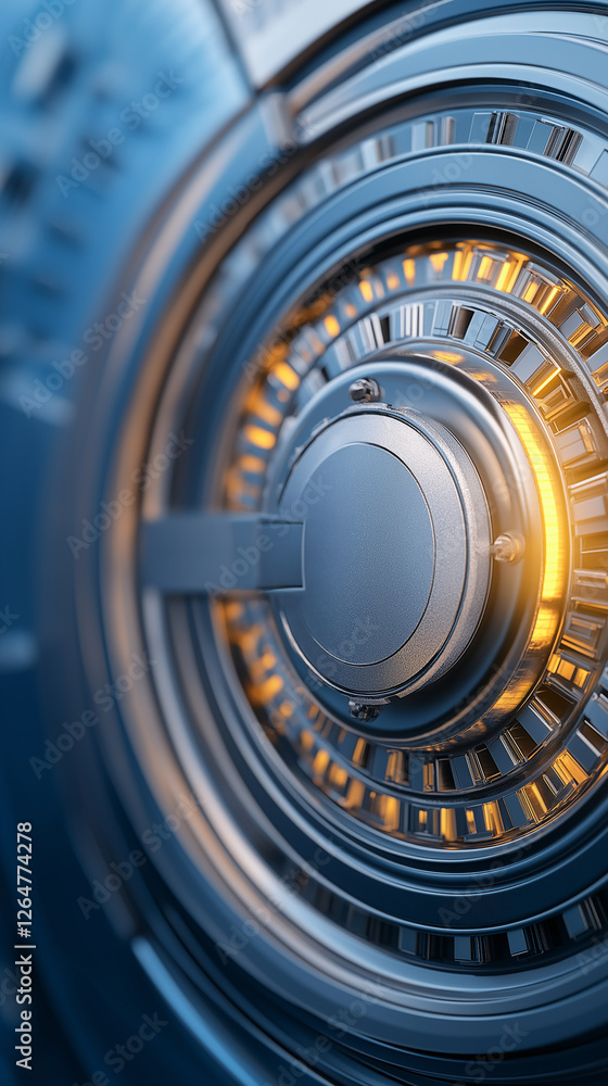 Fototapeta premium Precision engineered circular mechanism glowing warmly, revealing sophisticated technological innovation within intricate metallic framework