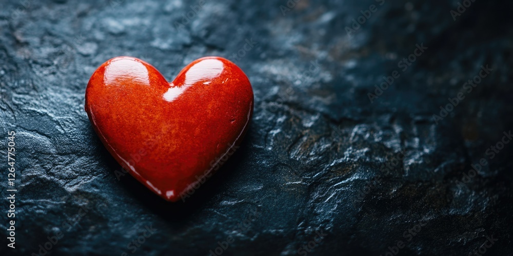Fototapeta premium A red, wax-sealed heart against a dark background with texture