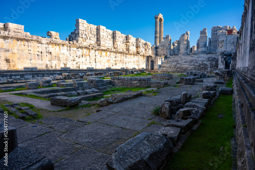 The ruins of Didyma are located a short distance to the northwest of modern Didim in Aydın Province, Turkey. It sits on a headland that in antiquity formed the Milesian Peninsula. Didyma was the large photo