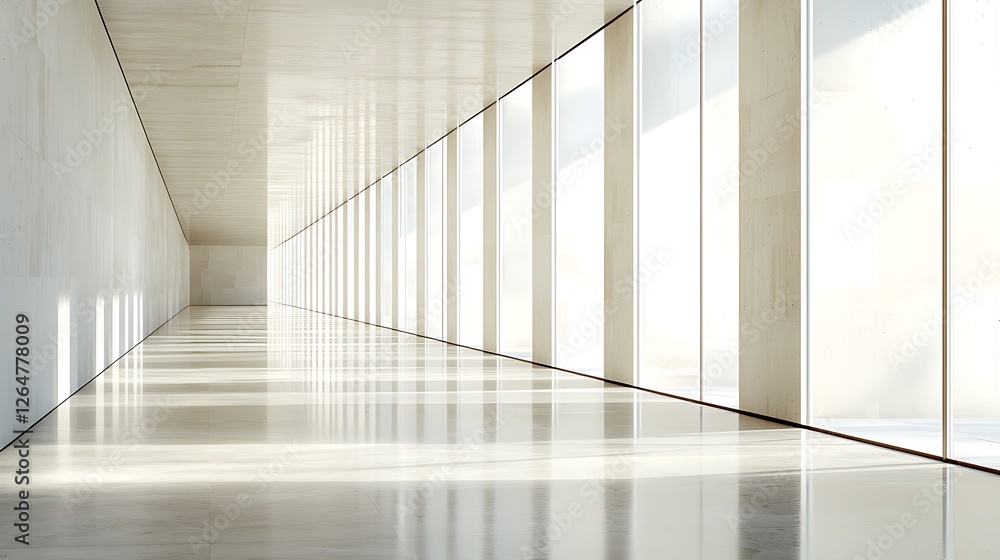 Fototapeta premium A 3D rendering of a futuristic, minimalist AI interface, data flowing through transparent panels, soft light reflecting off the sleek surfaces, cool color tones, ample space on the left side for