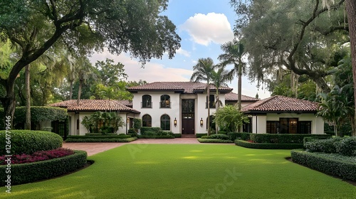 Mediterranean Style Luxury Home with Green Lawn