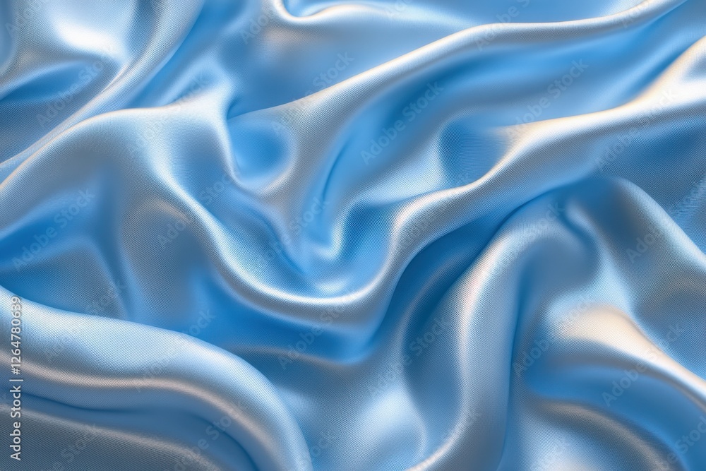Fototapeta premium Soft Blue Satin Fabric Texture with Elegant Gentle Waves and Pleats for Background Design