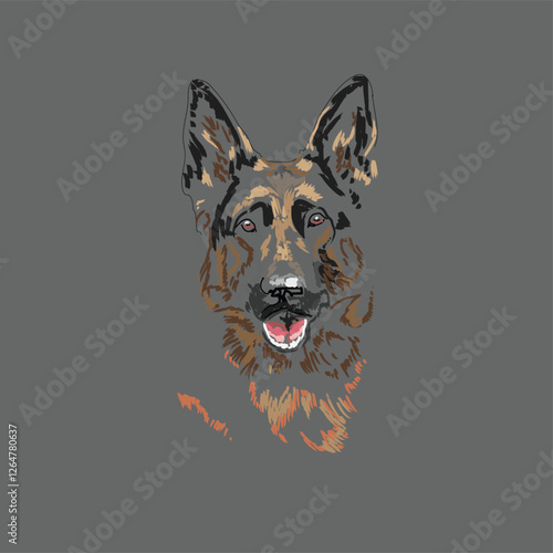 German shepherd portrait painting illustration